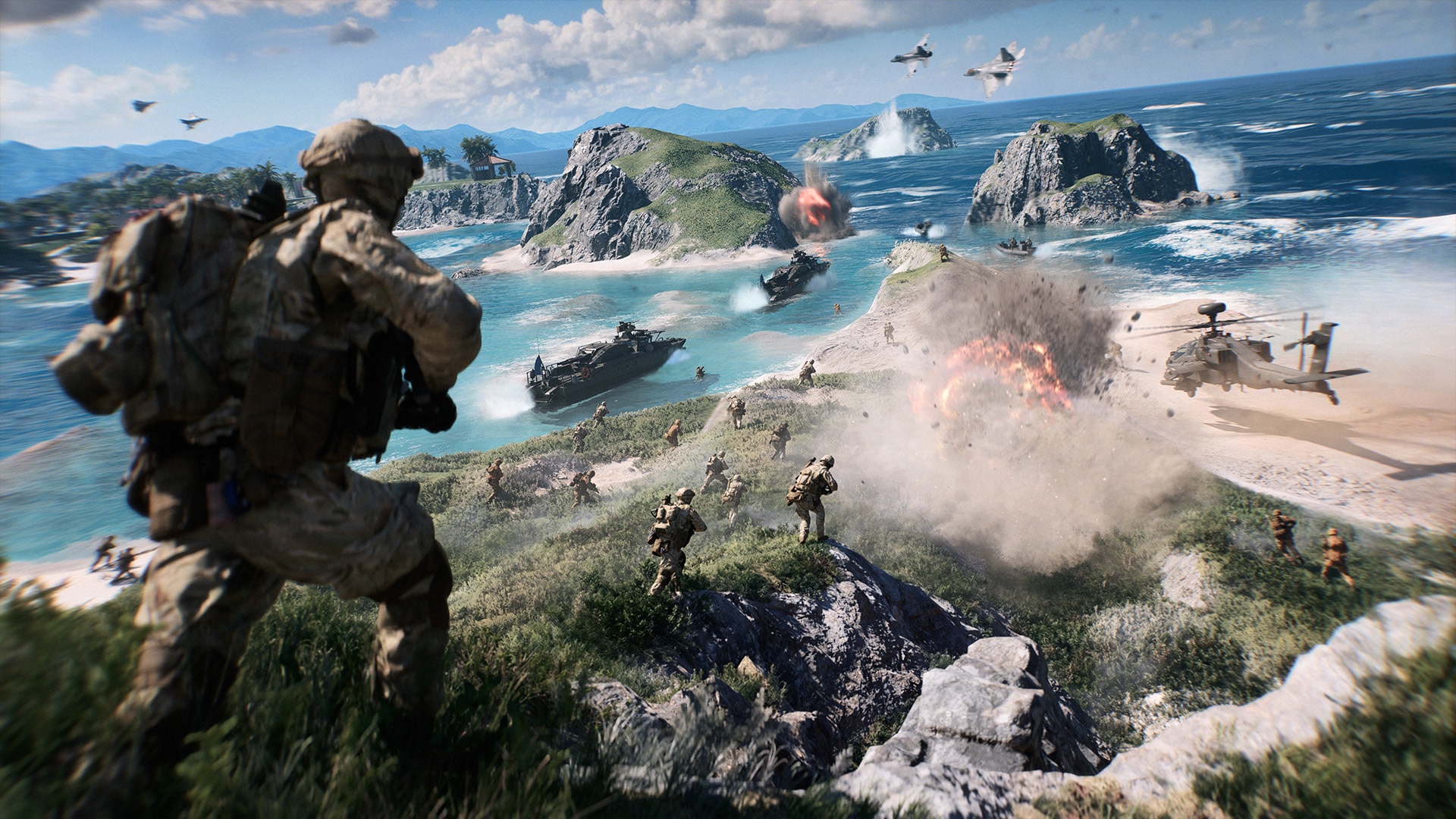 Actionreicher Gameplay-Screenshot aus Battlefield 6 auf der Season-4-Karte Tsuru Reef