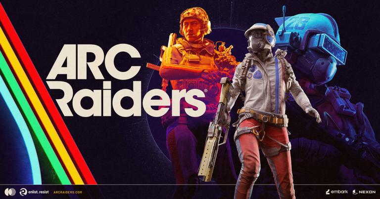 Offizielles Key-Art-Motiv von ARC Raiders mit Raider-Charakteren im Endzeit-Setting