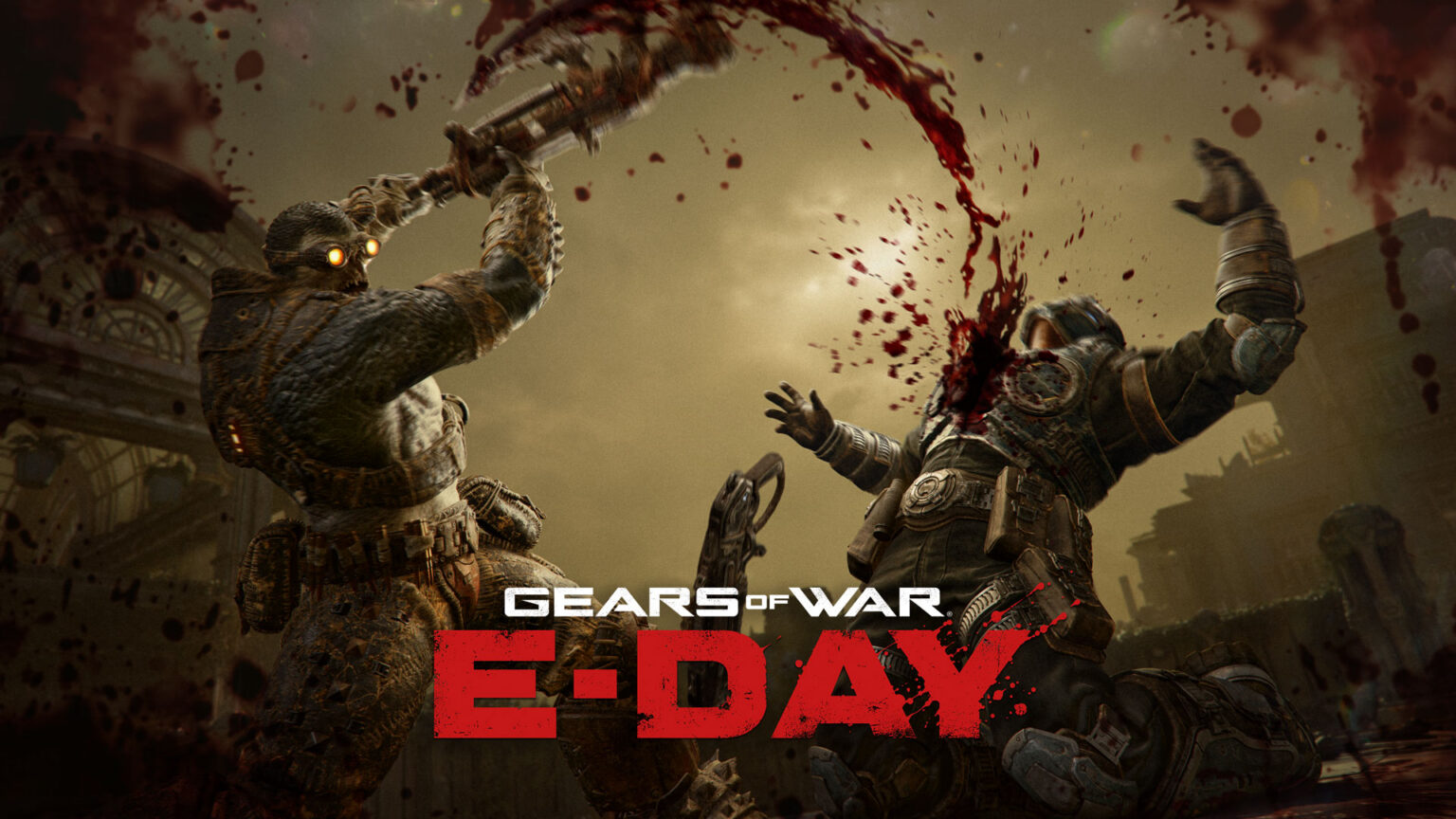Key Art zu Gears of War: E-Day mit Soldat und Breechshot-Schrotflinte im Versus-Modus
