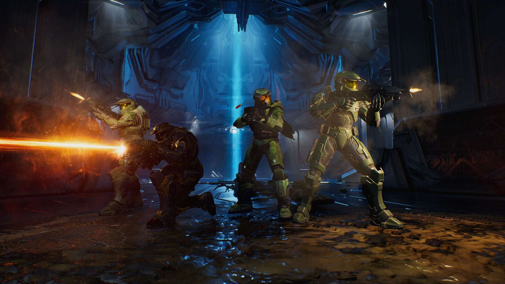 Szene aus dem Koop-Modus von Halo: Campaign Evolved in der neu gestalteten Bibliothek-Umgebung