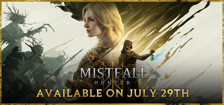 Alternatives Header-Artwork zu Mistfall Hunter mit stilisierter Silhouette der Hauptfigur