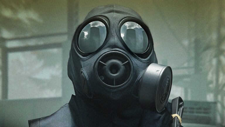 Vermummte Operator-Figur mit Gasmaske aus dem Call-of-Duty-Universum