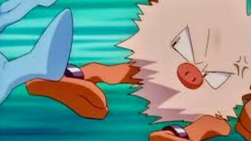Szene aus dem Pokémon-Anime mit kämpfenden Pokémon