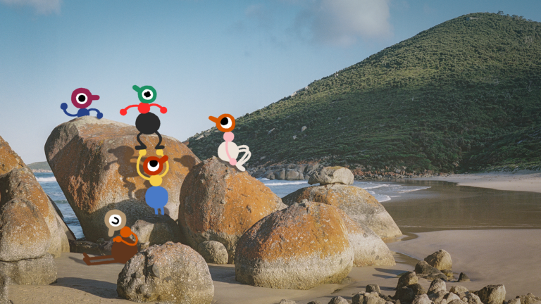 Official key art for Big Walk by House House, featuring stylized figures in an expansive bush landscape.