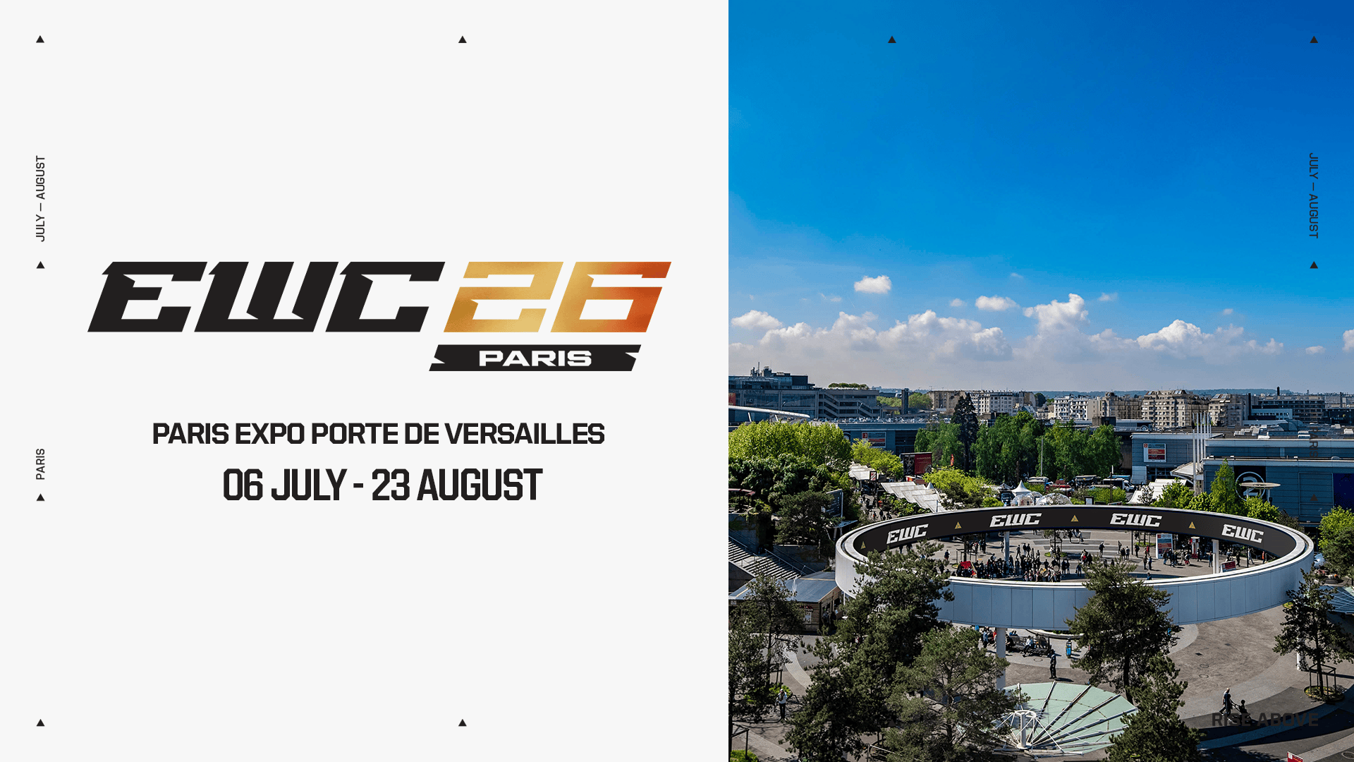 Offizielle Ankündigungsgrafik des Esports World Cup 2026 mit Austragungsort Paris Expo Porte de Versailles