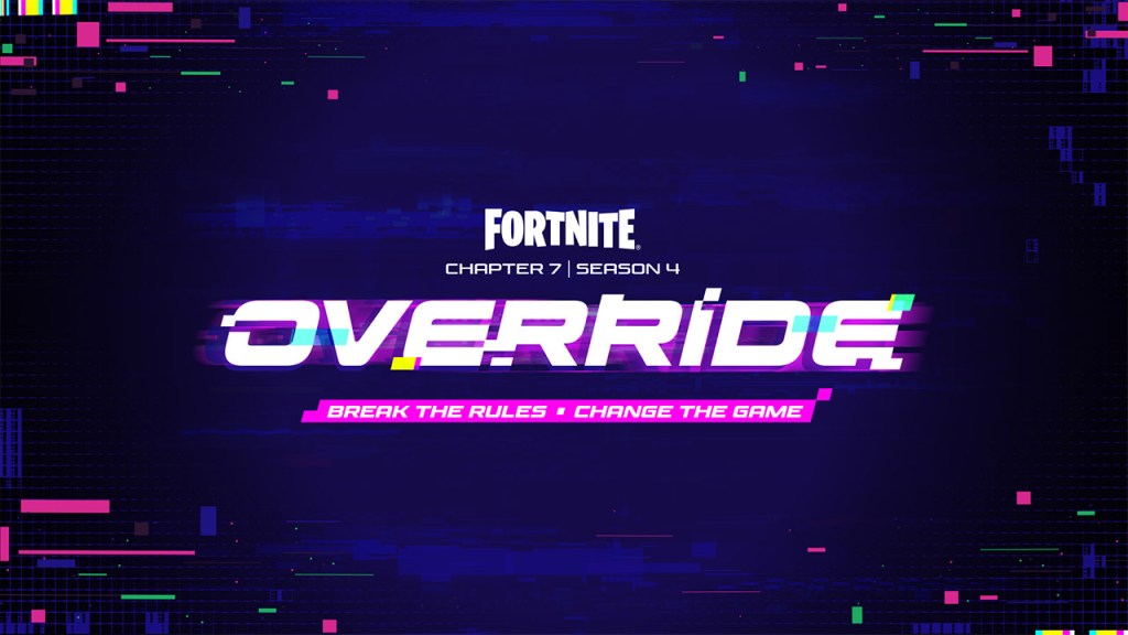 Artwork zur neuen Fortnite-Season Override mit Glitch-Optik