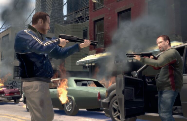 Chaotisches Multiplayer-Rennen in GTA 4 mit Feuerwehrautos in Liberty City