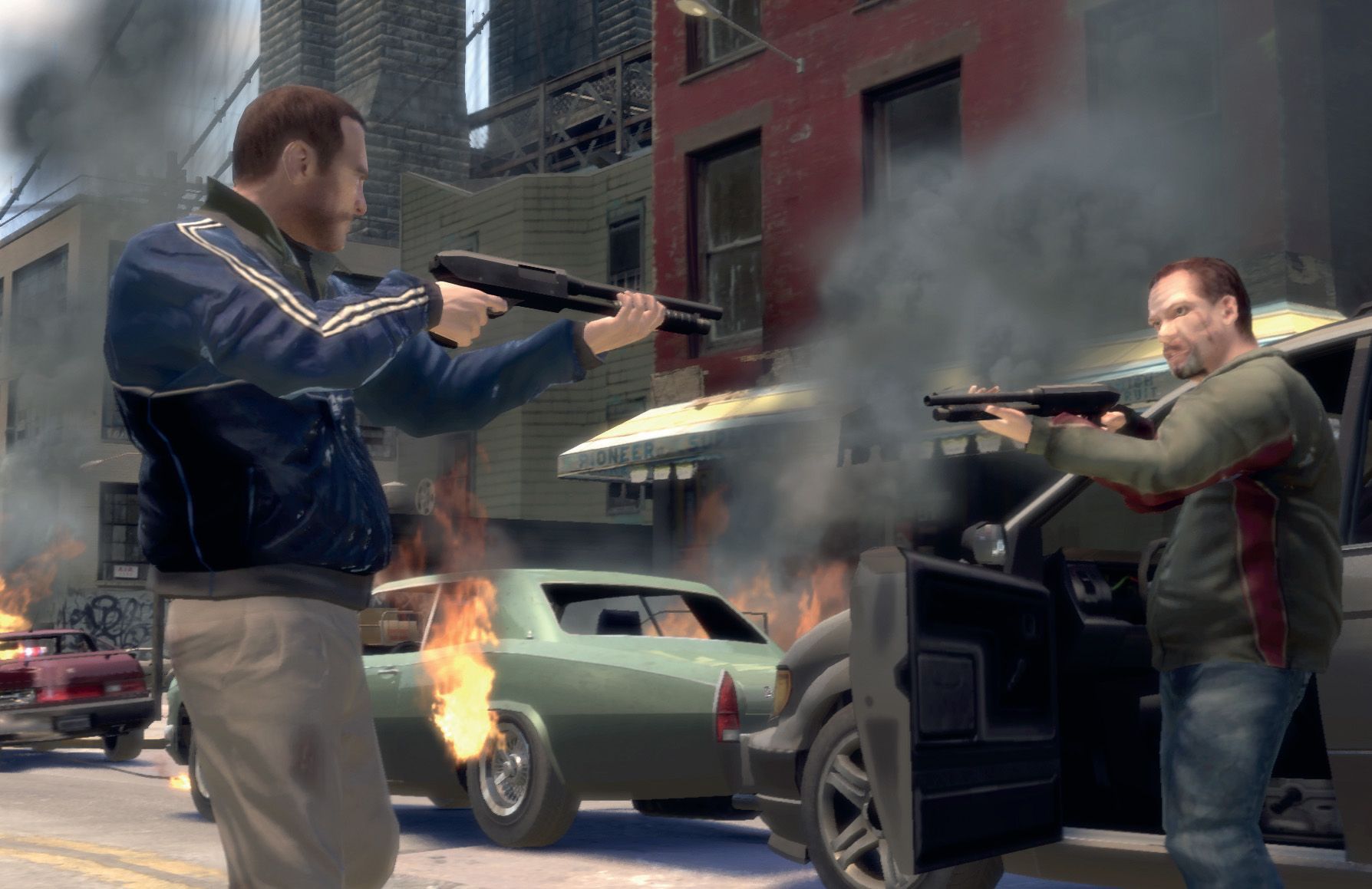 Chaotisches Multiplayer-Rennen in GTA 4 mit Feuerwehrautos in Liberty City