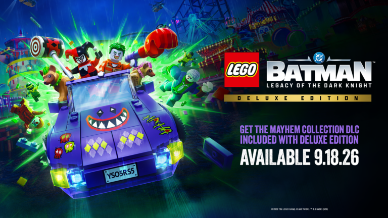 Key-Art zur Deluxe Edition von LEGO Batman: Legacy of the Dark Knight mit Batman vor Gotham City