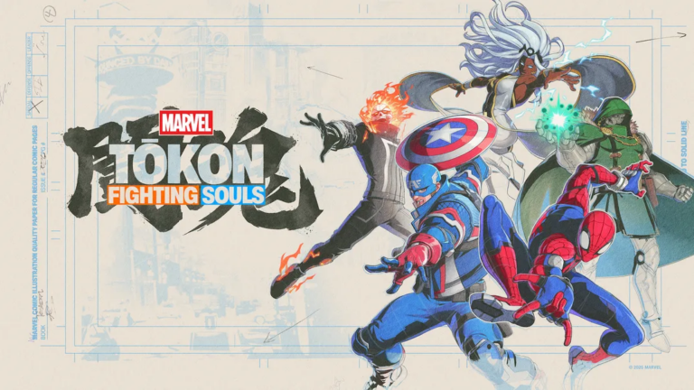 Key-Art zu Marvel Tokon: Fighting Souls mit mehreren Marvel-Charakteren im Kampfstil