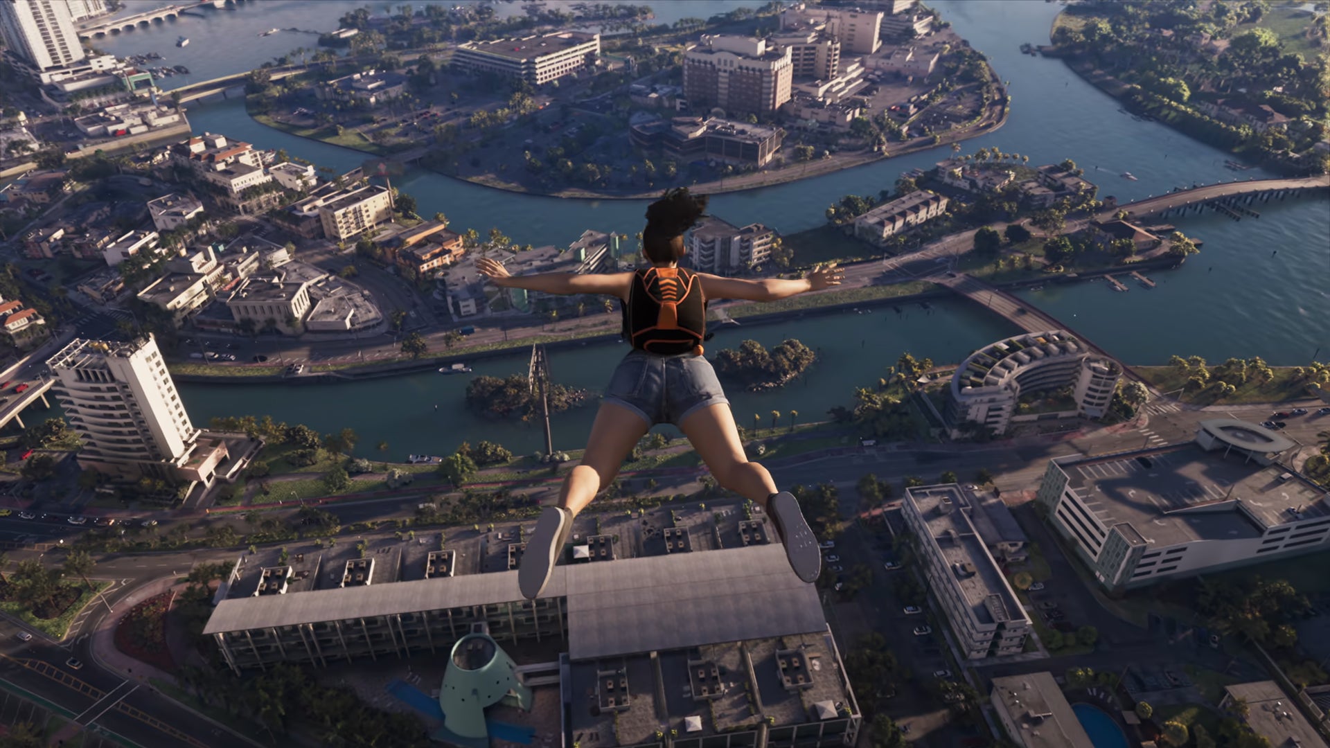 Fallschirmsprung-Szene aus dem neuen GTA-6-Gameplay, die im Extended Look gezeigt wurde