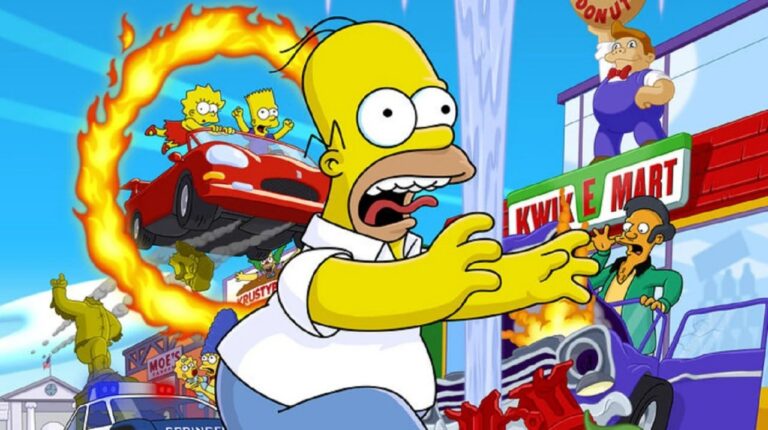 Szene aus dem Kult-Spiel The Simpsons: Hit and Run mit Homer Simpson im Auto