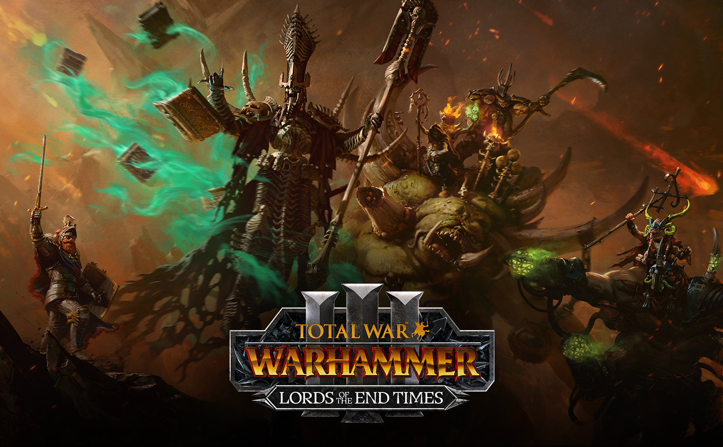 Artwork zum DLC Lords of the End Times für Total War: Warhammer 3 mit Nagash und weiteren Legendary Lords