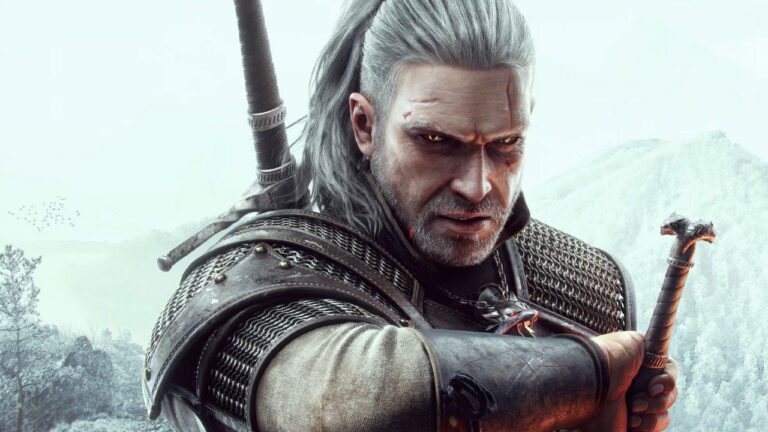 Geralt von Riva mit gezuecktem Schwert, Promo-Artwork zu The Witcher 3: Wild Hunt
