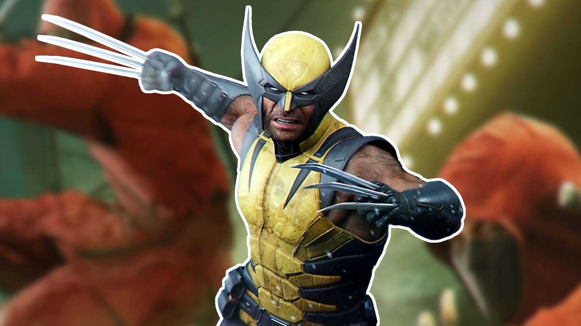 Wolverine im gelb-schwarzen Kostüm mit ausgefahrenen Adamantium-Krallen im Kampf gegen Sabretooth
