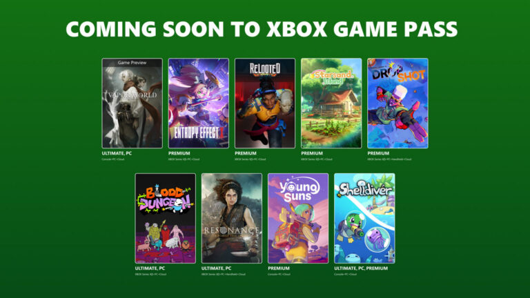 Ankündigungsgrafik zur zweiten Xbox-Game-Pass-Welle im August 2026 mit neuen Spieltiteln