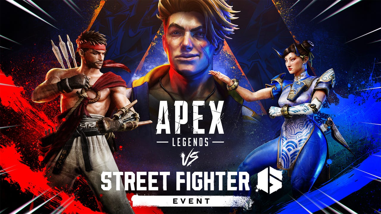 Key-Art zum Apex Legends x Street Fighter 6 Crossover-Event mit Chun-Li, Ryu und Akuma
