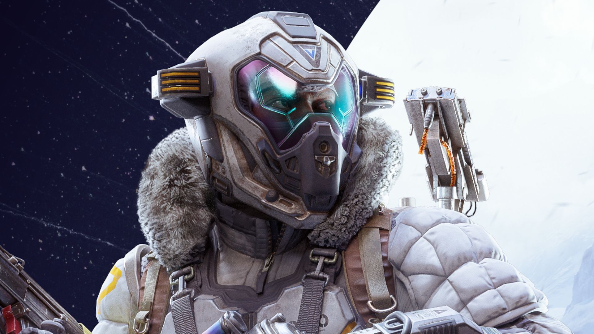 Ein vermummter Raider in winterlicher Ausrüstung mit Pistole in Arc Raiders.