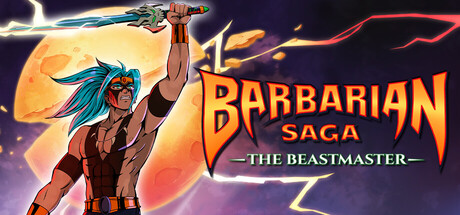 Steam-Header-Artwork zu Barbarian Saga: The Beastmaster mit handgezeichnetem Barbaren-Charakter