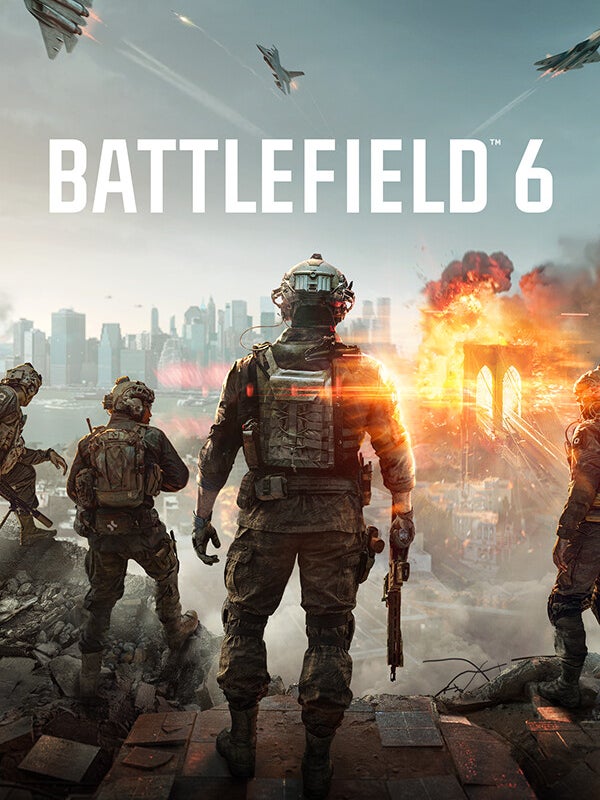 Official Key Art for Battlefield 6 featuring soldiers against a burning city backdrop