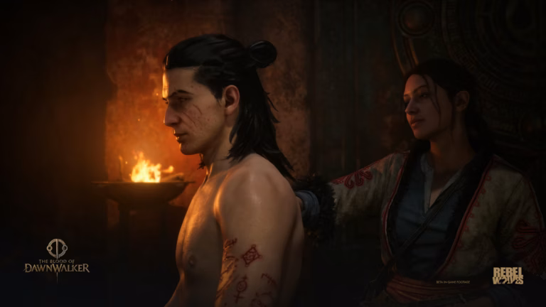 Szene aus The Blood of Dawnwalker mit einer der romanzierbaren Figuren