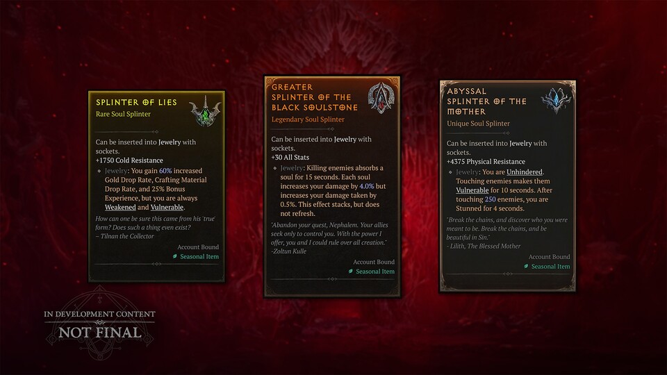Preview of the new Soul Shard items in Diablo 4 Season 15