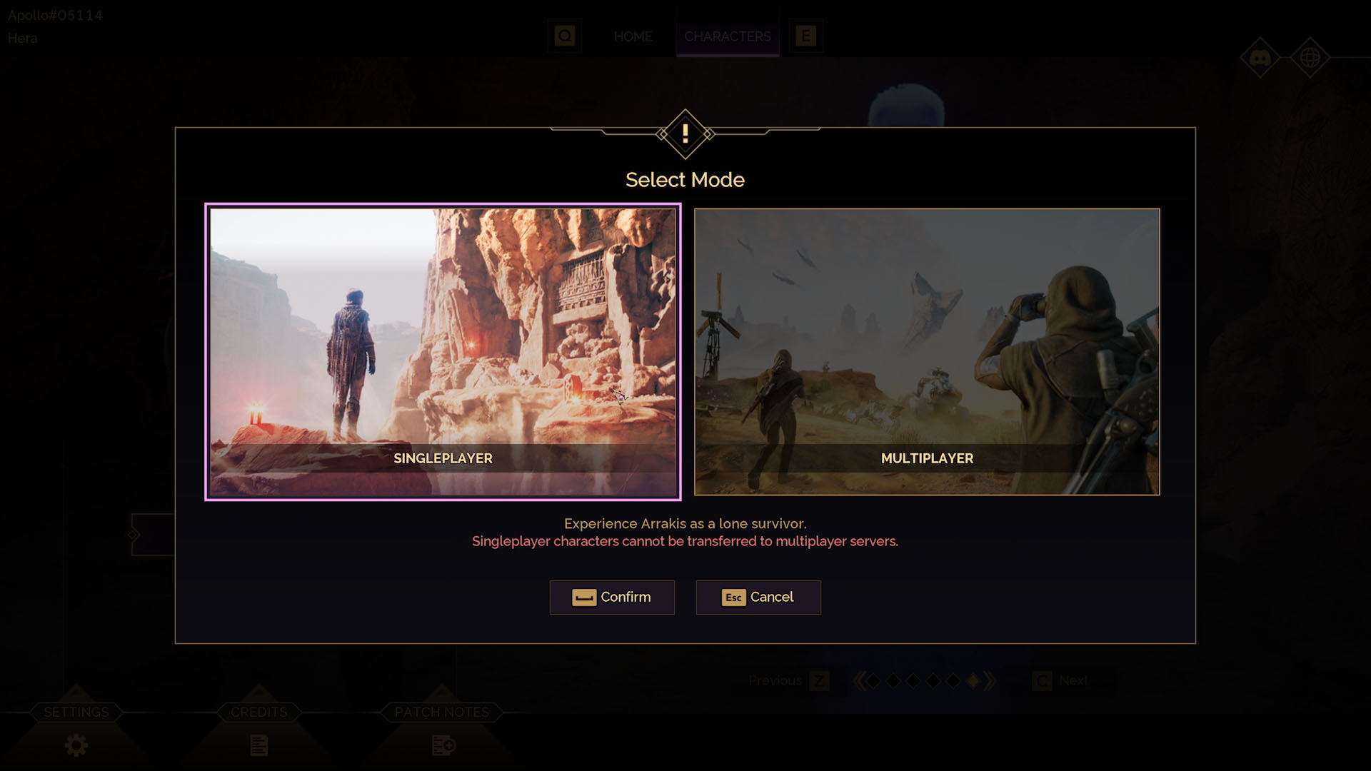 Auswahlbildschirm für den neuen Einzelspieler- und Mehrspieler-Modus in Dune: Awakening auf Xbox