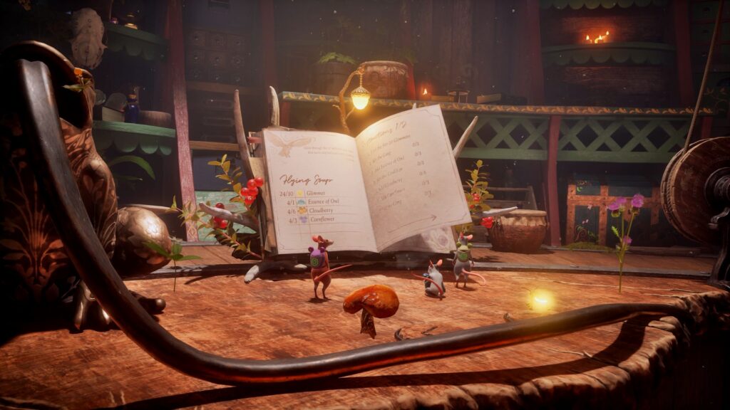 Screenshot aus Hela: Of Mice & Magic, der die interaktiven Brau-Schritte des Progression-Systems zeigt
