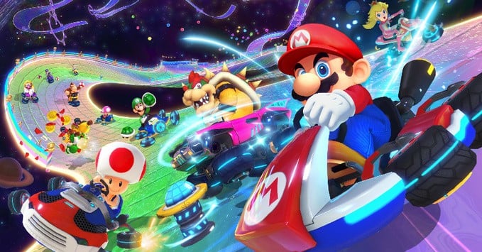 Szene aus Mario Kart 8 Deluxe, das mit Update 4.0.0 unter anderem Switch-2-Unterstuetzung und kuerzere Ladezeiten erhaelt