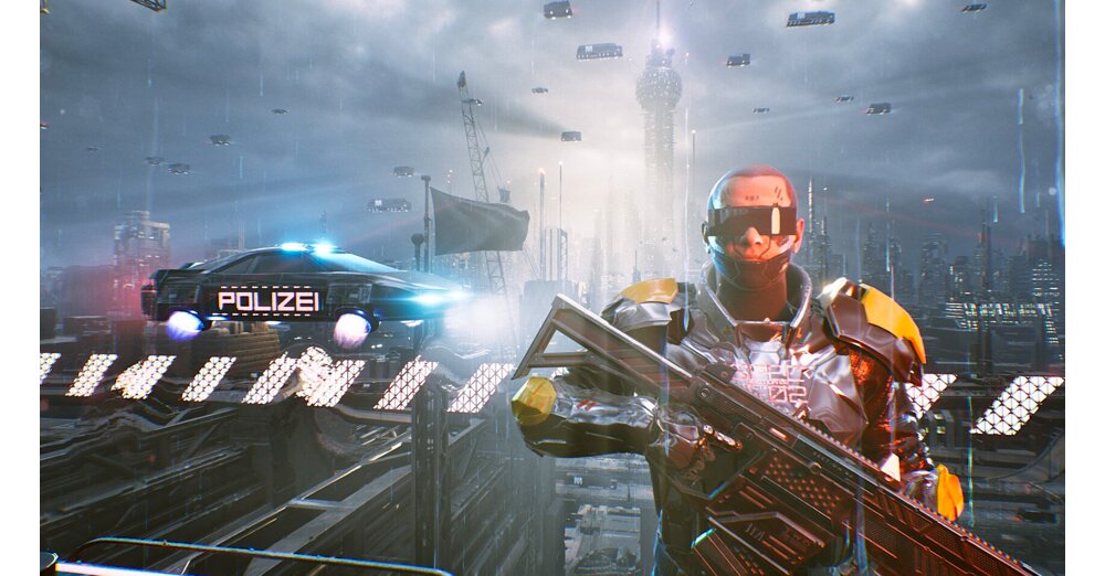 Szene aus dem Gamescom-Gameplay-Trailer von Neo Berlin 2087, dem Cyberpunk-Detektivspiel aus Berlin