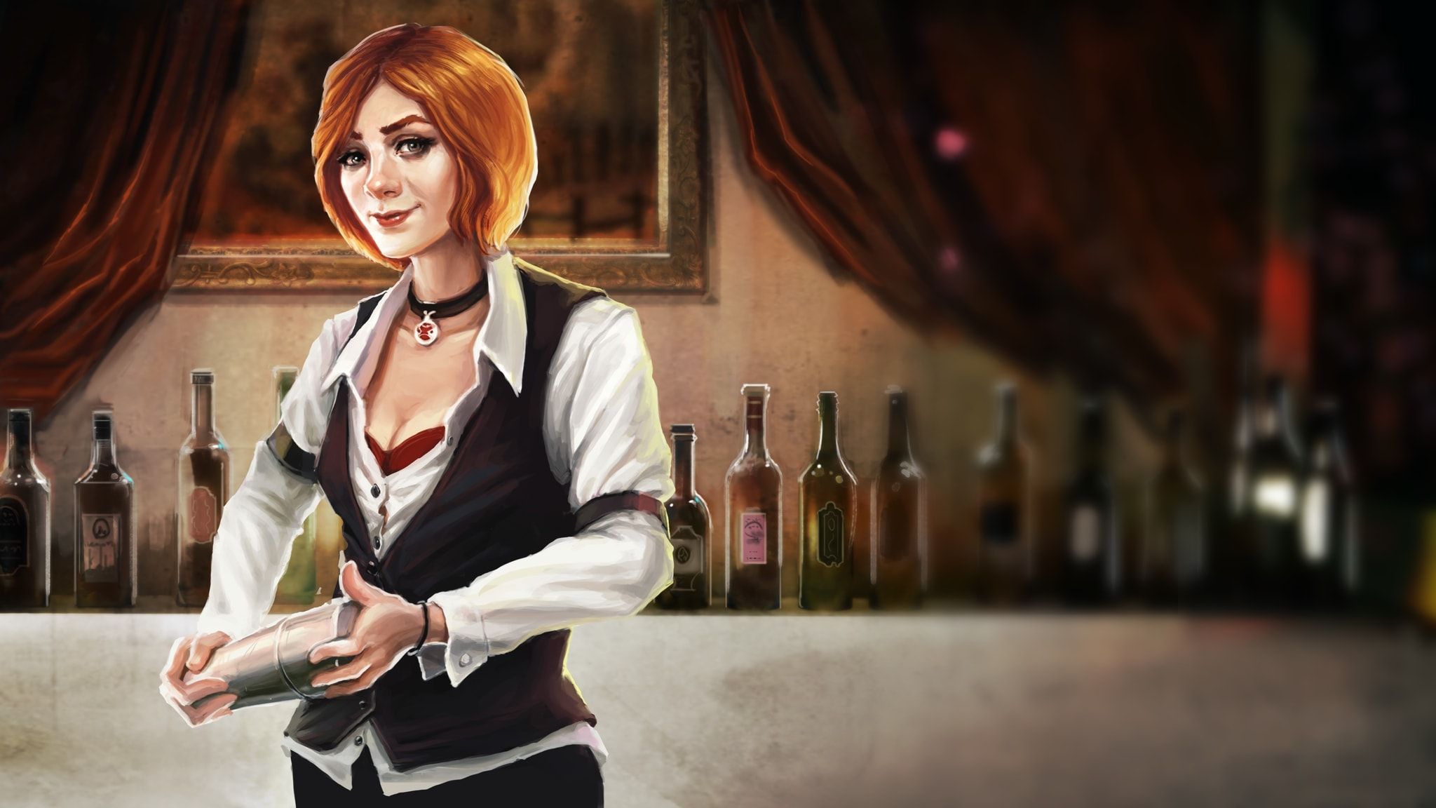 Key-Art zu Nighthawks: Eine Bartenderin mixt in einer stimmungsvollen Bar einen Cocktail