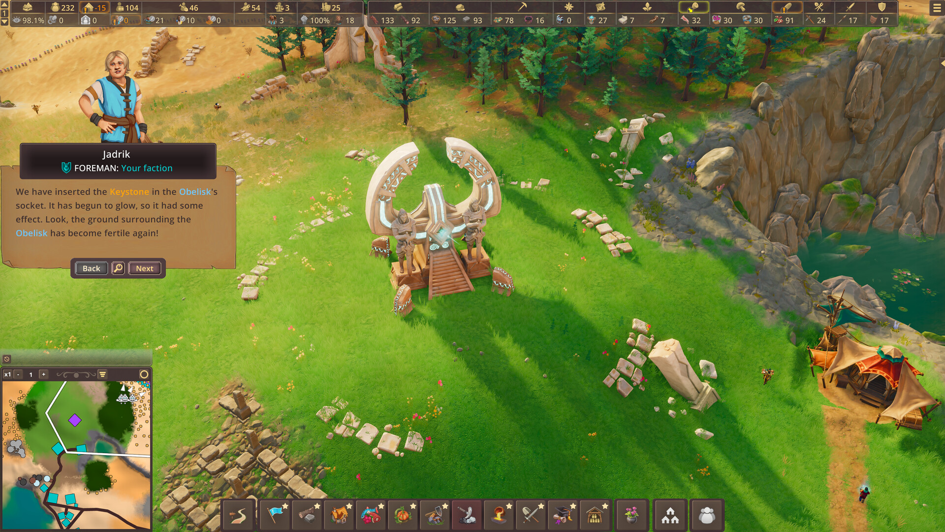 Screenshot aus dem Aufbau-DLC Pioneers of Pagonia - Echoes of Aldramar mit Wüsteninsel-Kulisse