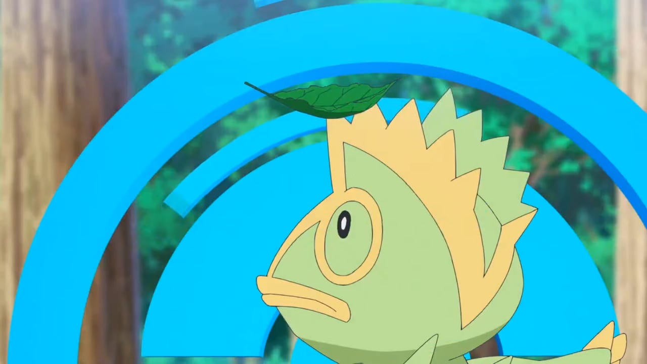 Szene aus der Pokemon-Horizons-Vorschau zur Pokemon-Go-Crossover-Episode mit Professor Willow