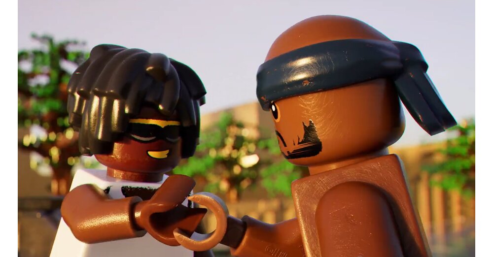 Ein Standbild aus dem Video, das den GTA-6-Trailer Szene für Szene im LEGO-Look nachstellt