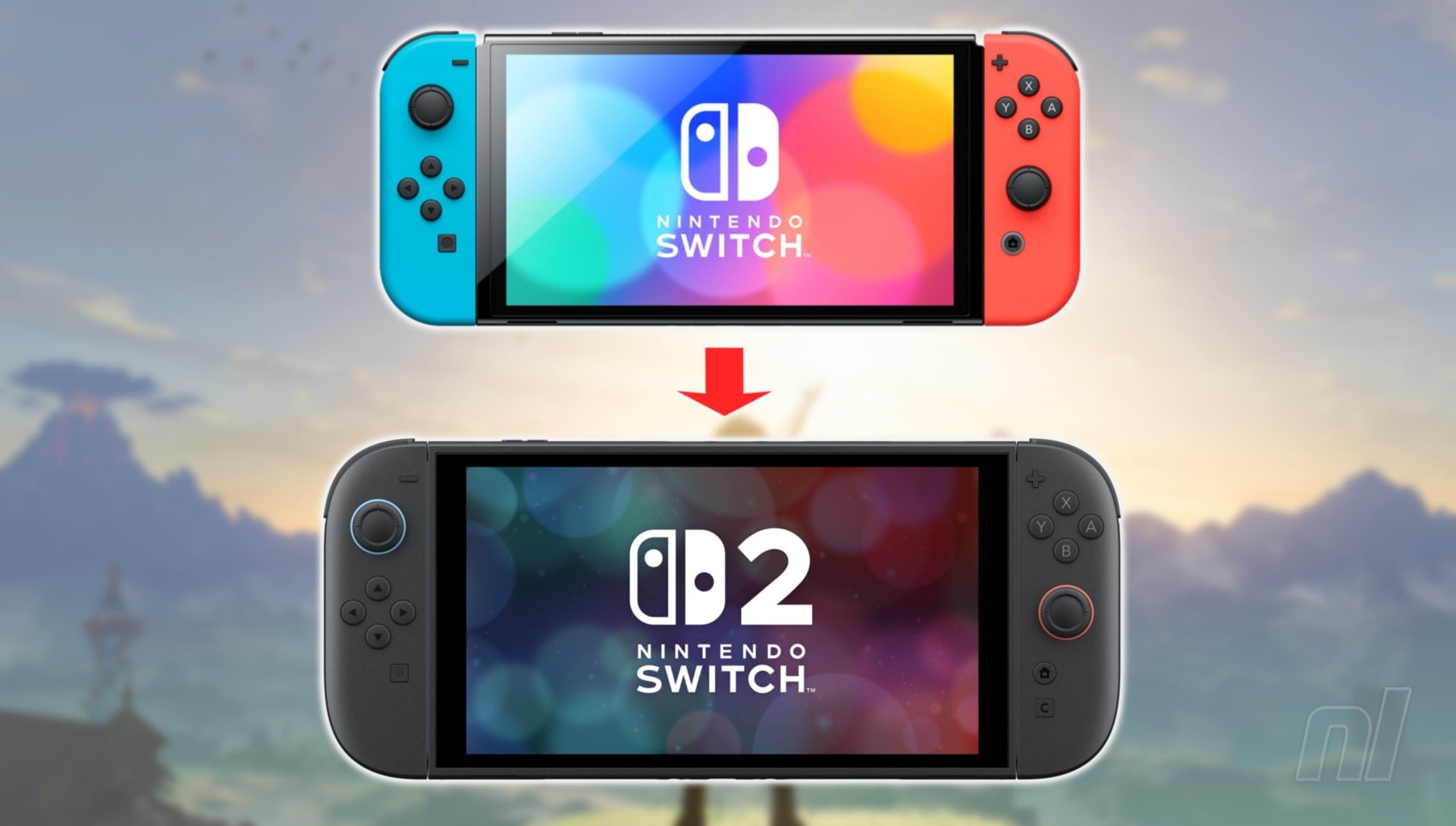Eine Nintendo Switch 2 und eine originale Nintendo Switch nebeneinander, Symbolbild für die Kompatibilitäts-Updates