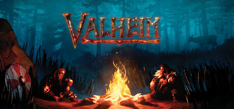 Steam header artwork for Valheim featuring Viking characters in a snowy landscape