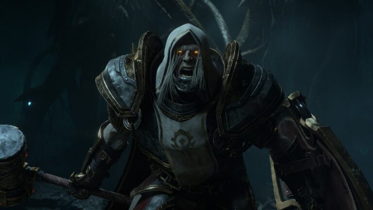 Cinematic scene from World of Warcraft: Forever with characters against a dramatic backdrop