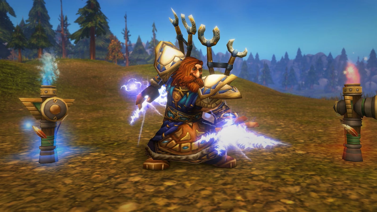 Ein Zwergen-Schamane in World of Warcraft: Forever wirkt einen Zauber