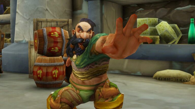 Grinning Goblin character in a tavern in World of Warcraft: Forever