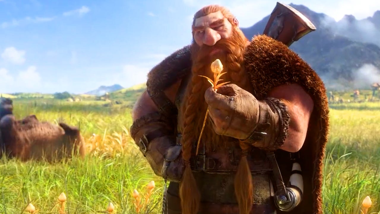 Zwergen-Charakter mit einer Blume in einer Cinematic-Szene aus World of Warcraft: Forever