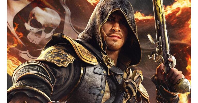 Edward Kenway in Assassin's Creed Black Flag Resynced against a Caribbean backdrop
