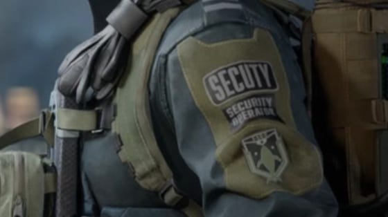 Ärmelaufnäher eines Battlefield-6-Skins mit dem fehlerhaften Schriftzug „Secuty“ statt „Security“