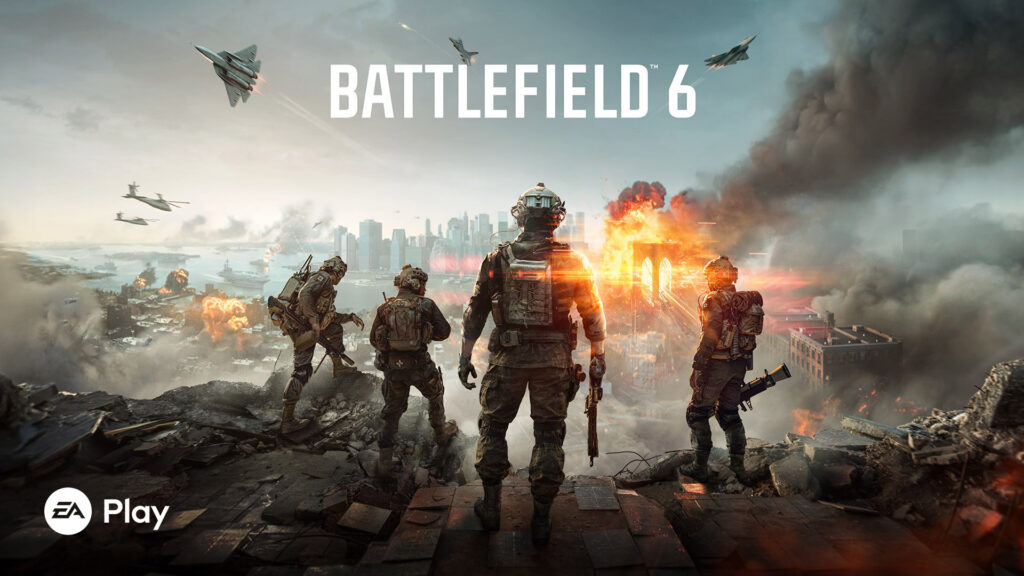 Offizielle Hero-Art von Battlefield 6 mit Soldaten im Gefecht zwischen zerstörten Gebäuden