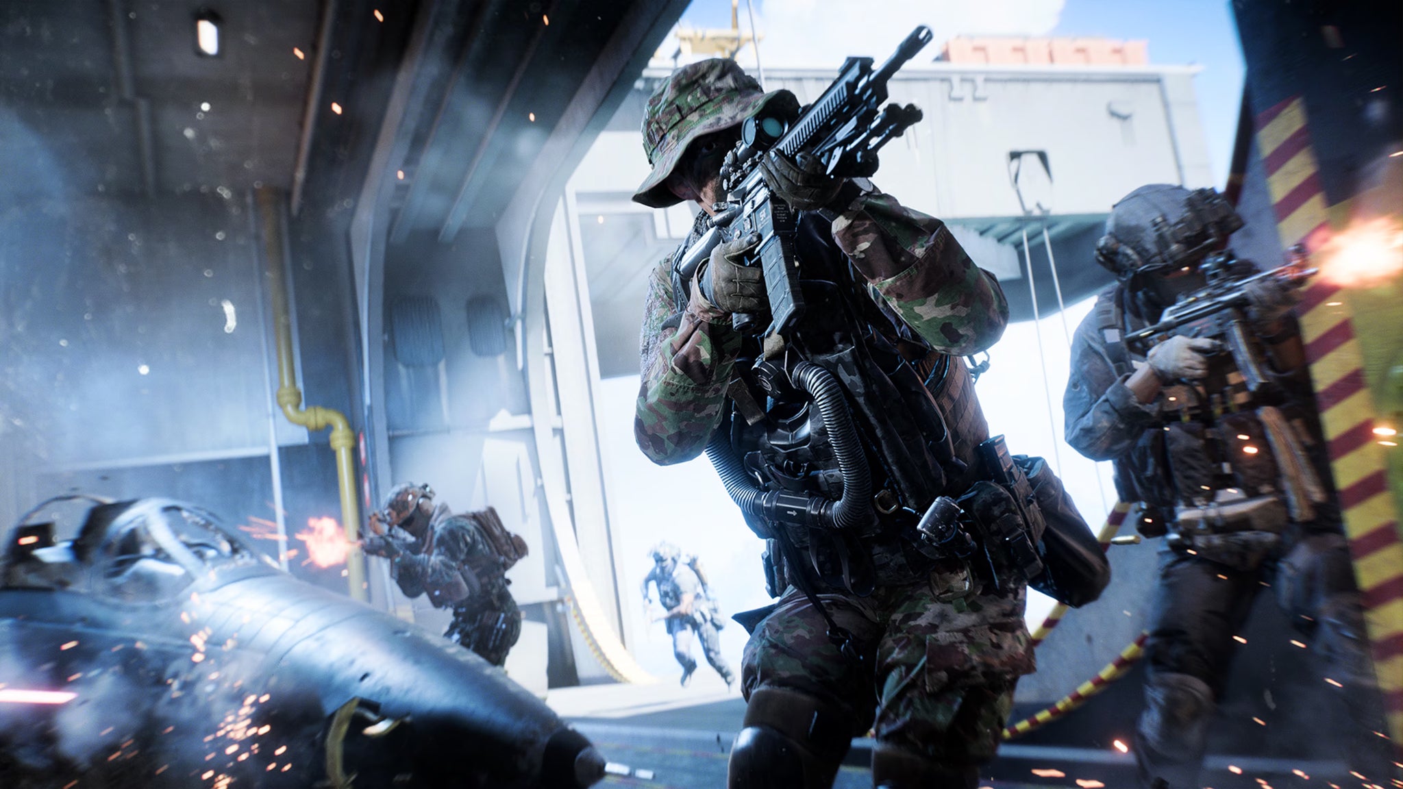 Szene aus Battlefield 6 mit Flugzeugträger und Kampfjets