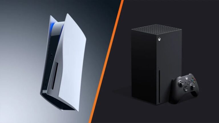 PlayStation 5 and Xbox Series X side-by-side in a split image