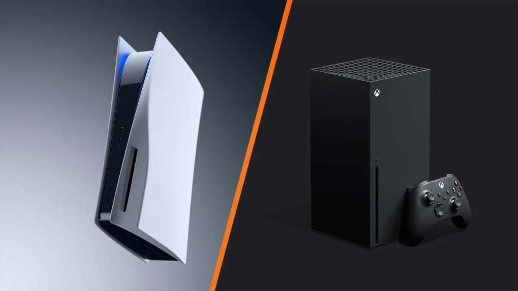 Gesplittetes Bild einer PlayStation 5 und einer Xbox Series X