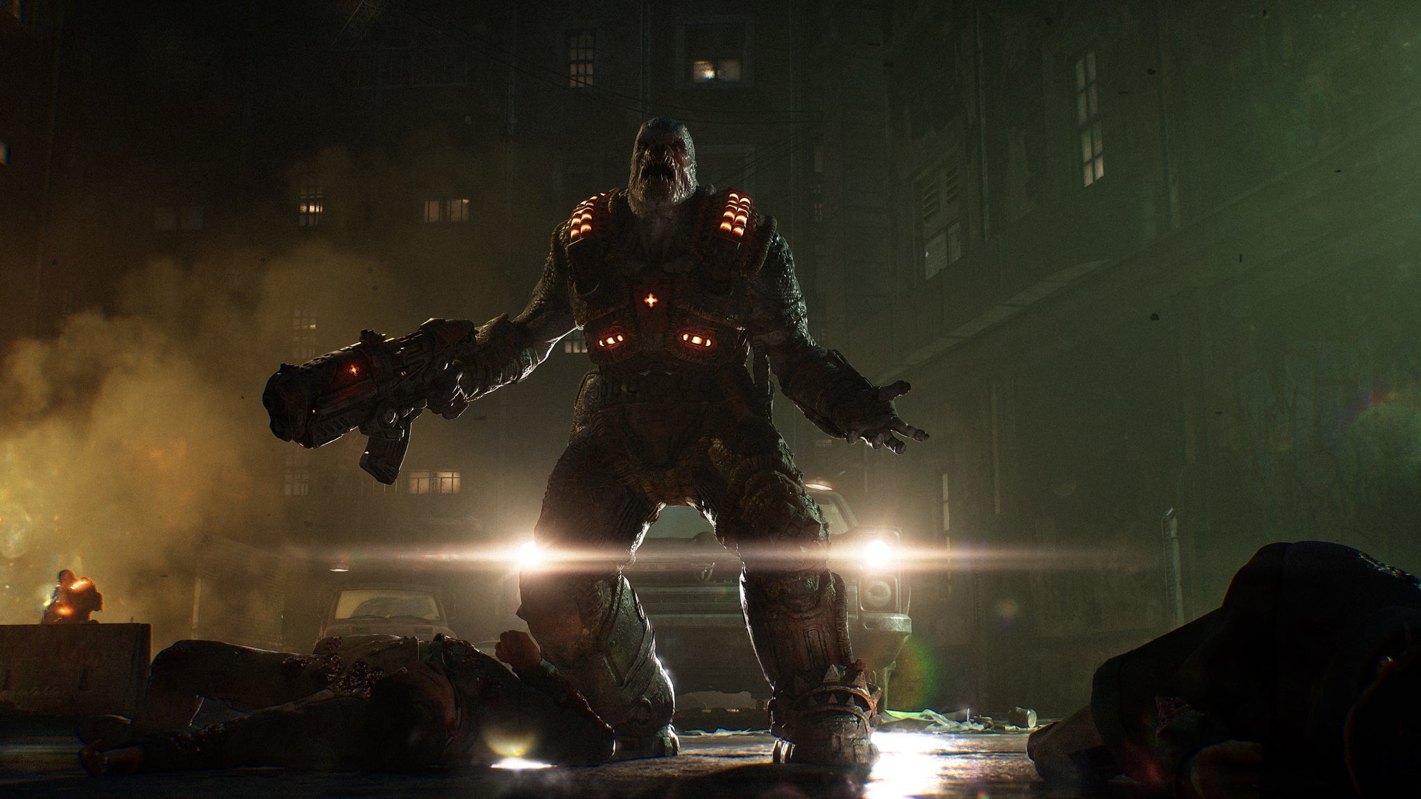 Another gameplay scene from Gears of War: E-Day in the destroyed city of Kalona