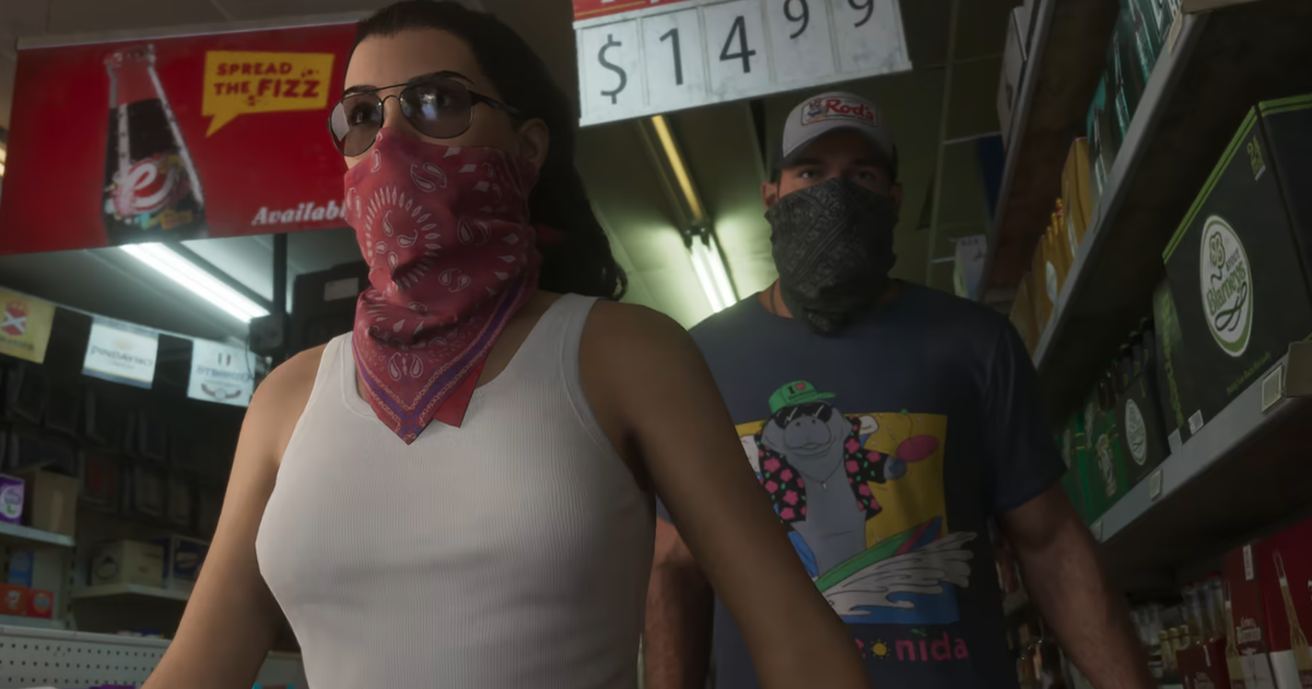Zwei maskierte Figuren in einem Supermarkt, Szene aus GTA 6