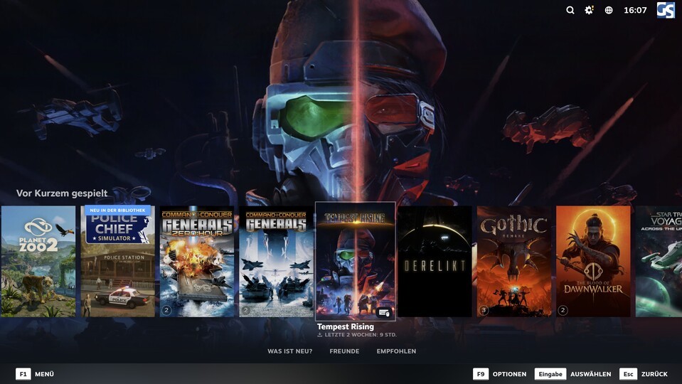 Neuer Big-Art-Modus in Steam: Das Artwork des ausgewählten Spiels füllt den Hintergrund, die Spieleleiste rutscht nach unten
